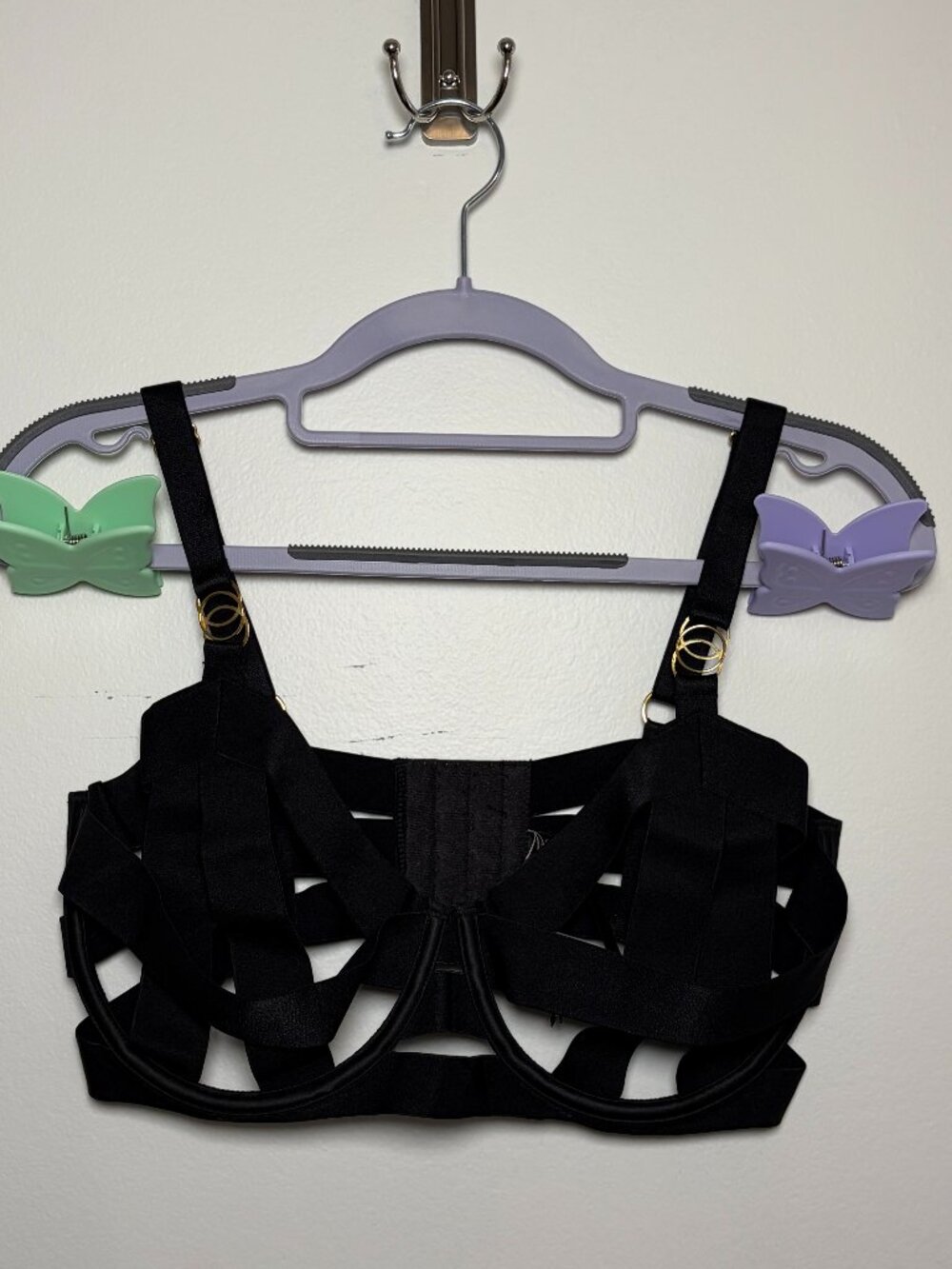 Victoria's Secret Black Unlined Balconette Bra Gold Hardware 36DD Grunge Goth